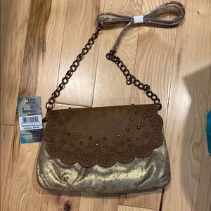 Brown and Gold Women's Bag Purse